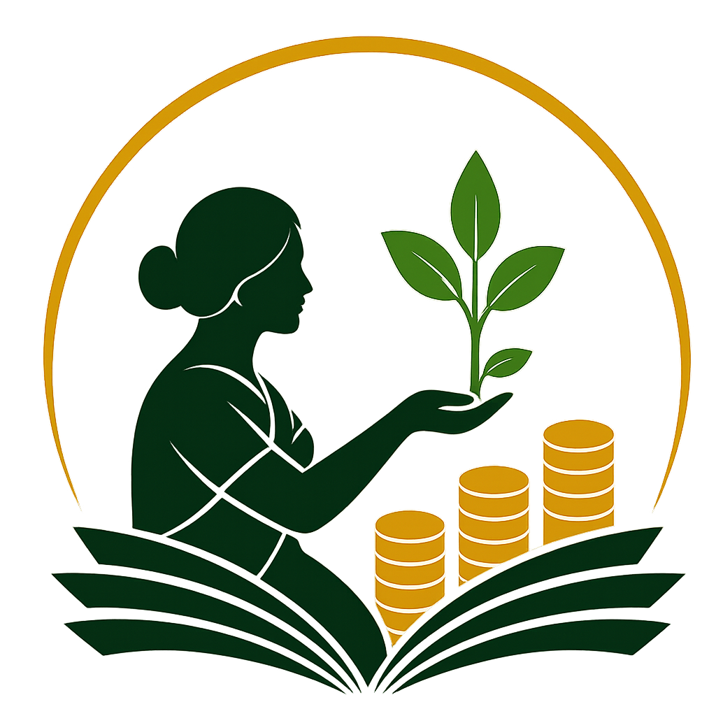 Project Samruddhi — woman holding a plant with coins, symbolising financial empowerment